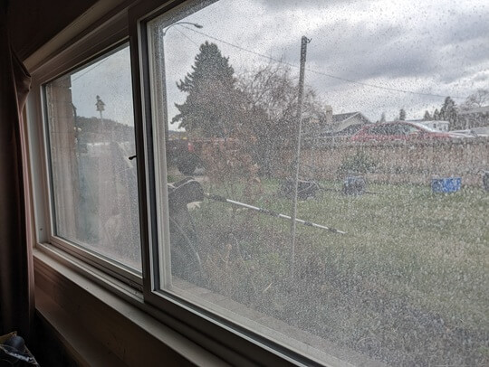 Before window cleaning - hard water stains